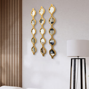 Vertical/Horizontal Wall Mirror Decor, 3 Teardrop Mirror Gold Accents, Indoor Wall Art for Living Room 35 inch, 88 cm-Sona Casa