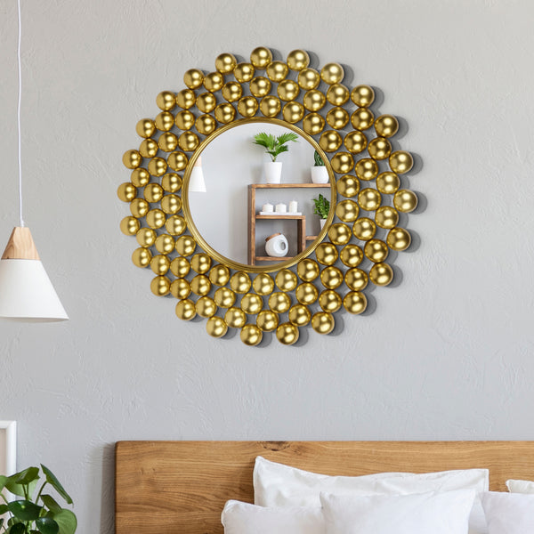 Large Decorative Mirror, 32" Wall Hanging, Metal Gold Home Decor