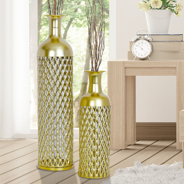 Large Metal Floor Vases, Golden Vase Set of 2, Floor Vase Decor for Entryway, Hallway, Home Decor 69 cm 27 inch, Medium 48 cm 19 inch