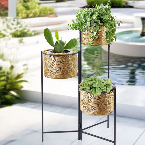 Indoor Metal Planters, 32" Golden Plant Pots Living Room Decor