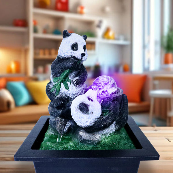 Indoor Fountain with Cute Panda Statues 11" Desktop Waterfall