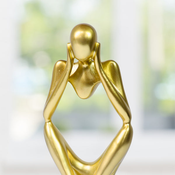 Small Abstract Sculpture, The Thinker, Luxury Home Decor for Living Room. Gold Decor 9 inch, 23 cm