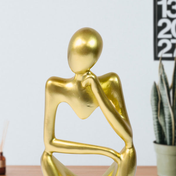 Small Abstract Thinker Statue Decor for Living Room, Gold Decorative Accent for Home, Office 9 inch, 23 cm