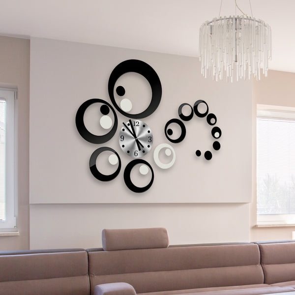 Black Swirls 3D DIY Wall Clock Kit, Minimalist Thick Stickers, Luxury Living Room Decor by Accent Collection