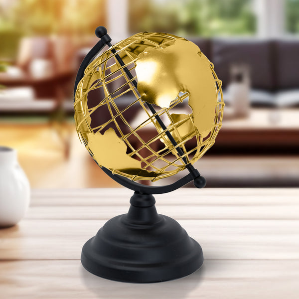 Golden Hue Antique Globe - Black Metal, Educational Study & Decor Accent For Table, Office & Home