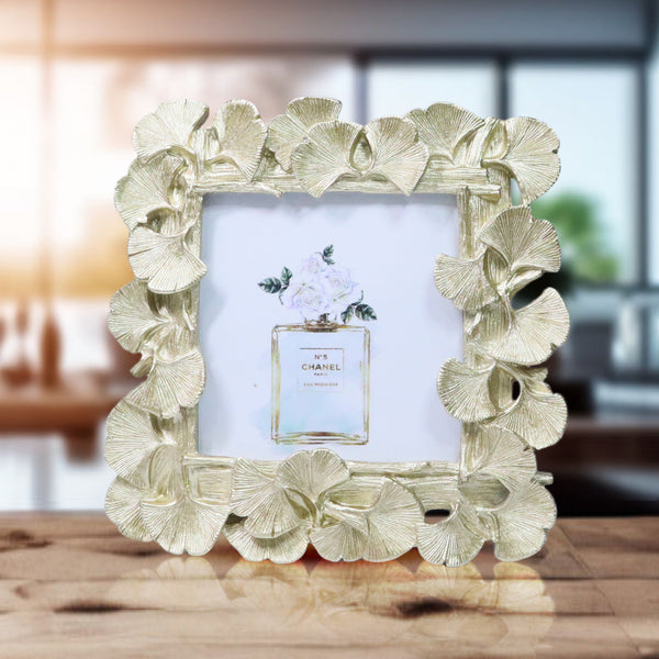 4x4in Photo Frame, Golden Ginkgo Leaves Frame Border, 3D Frame, Handmade Decorative Photo Holder 6in 16cm by Accent Collection