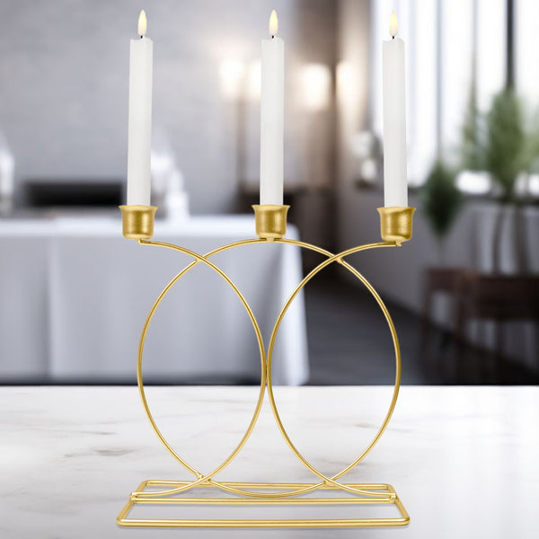Gold Metal Taper Candle Holder, 3 Holders, Classic Minimalist Decor for Tabletops, Altar, Living Room Decor, Housewarming Gift 9 inch 23 cm | Home Decor