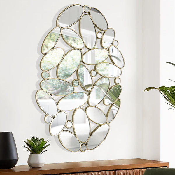 Silver Decorative Pebble Mirror, 29" Glass Abstract Living Room Home Decor