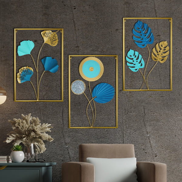 Metal Wall Hanging 24" Set of 3 Living Room Floral Wall Decor