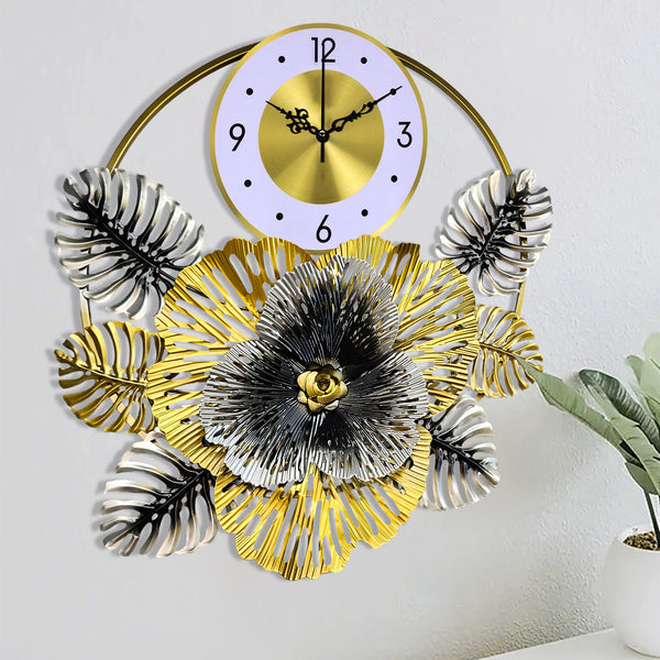 Floral Metal Wall Clock, 24" Home Decor, Silent Nonticking