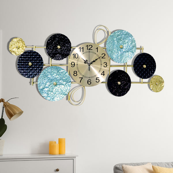 Large 35" Wide Wall Clock, Metal Gold, Home Office Decor