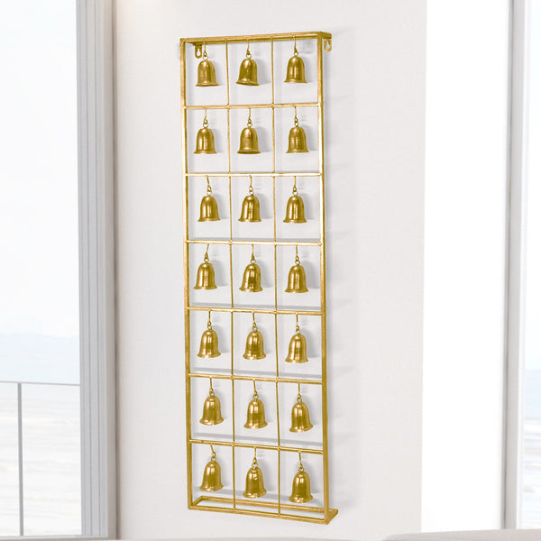 Golden Bells Wall Decor for Living Room, Metal Wall Art, Home or Office Decor, Large Wall Accent for Indoor 37 inch 95 cm