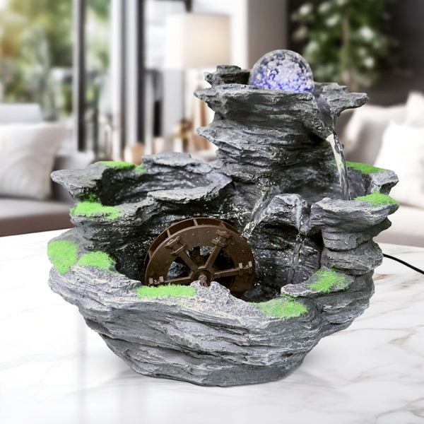 Indoor Fountain with Pump, Light, Revolving Crystal, 10" Tabletop Waterfall