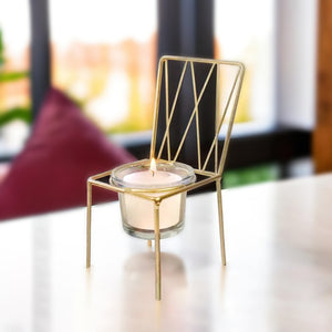 Gold Candle Holder, Golden Chair Design, Metal Home Decor, Tabletop Centerpiece 6in, 15cm by Accent Collection