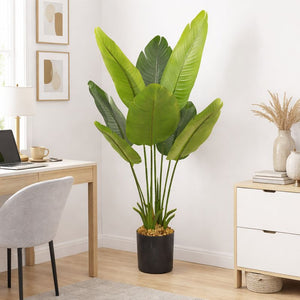 Large Artificial Bird of Paradise, 45" Fake Plant with Cement Base, Indoor Outdoor Living Room, Porch, Patio, Home Decor Gifts-Sona Casa