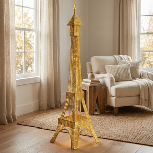 63" Eiffel Tower LED Floor Lamp Gold Frame White Light Modern Parisian Home Decor Lighting-Sona Casa