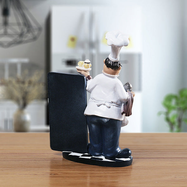 Polyresin Chef Statue with Writable Black Board Menu, Kitchen Interior Decoration, Unique Gift Idea 9 inch 23 cm | Home Decor