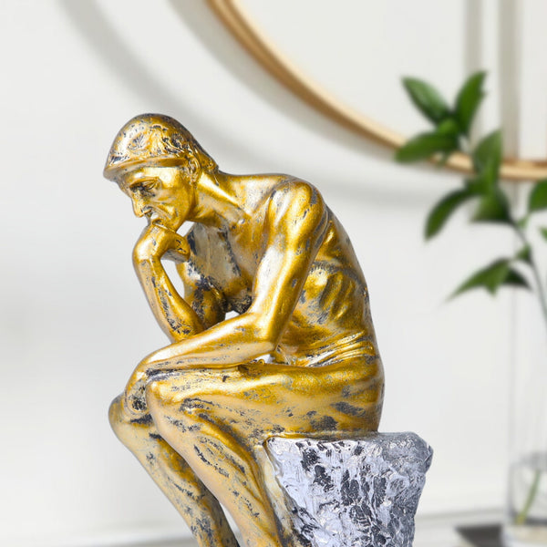 Rustic Gold Male Nude Sculpture, Auguste Rodin's The Thinker Gold Decor for Home or Office 10 inch 24 cm