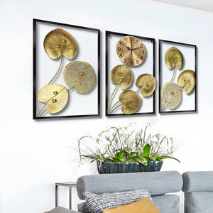 Extra Large Golden Decorative Wall Clock, 24" Silent Non Ticking Clock with Decorative Panels Wall Decor by Sona Casa