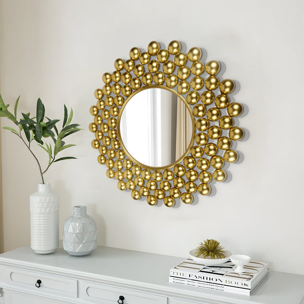 Large Decorative Mirror, 32" Wall Hanging, Metal Gold Home Decor