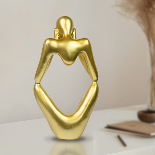 Small Abstract Sculpture, The Thinker, Luxury Home Decor for Living Room. Gold Decor 9 inch, 23 cm