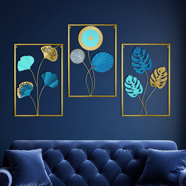 Metal Wall Hanging 24" Set of 3 Living Room Floral Wall Decor