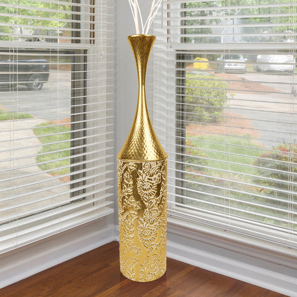 Large Gold Tall Vase, Tall Floor Vase for Living Room, Hallway, Entryway, Metal Home Decor 32 inch 82 cm