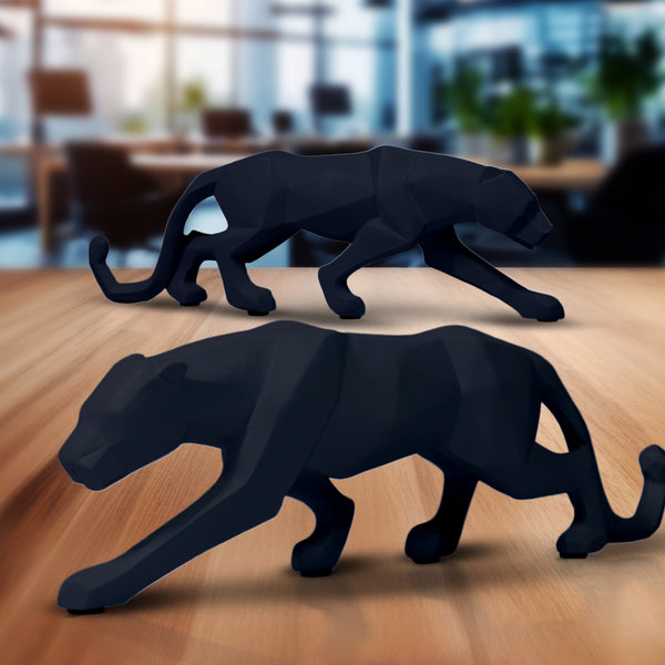 Small Black Leopard Sculpture for Home or Office, Sleek Black Desk Decor 10 inch 25 cm Wide