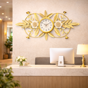 Large Metal Floral Gold Wall Clock by Sona Casa