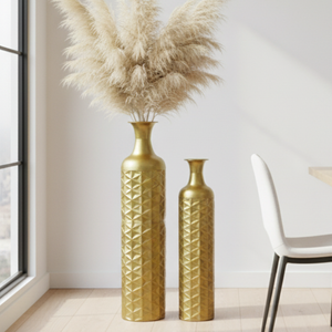 Set of 2 Tall Gold Floor Vases, Modern Geometric Metal Vases for Living Room Decor, Large 98cm & 80cm Tall Vase Pair-Sona Casa