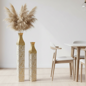 Modern Decorative Metal Tall Vase, Rustic Weathered Finish, Handmade Gold Living Room Decor, 42" and 35" Pots for Pampas Grass-Sona Casa
