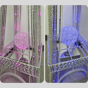 Tall Floor Lamp, Handcrafted 63" Eiffel Tower Paris Multicolor LED Light White Metal by Sona Casa
