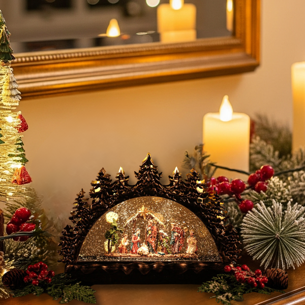 Christmas Nativity Snow Globe Light Up Musical Xmas Decor Gift USB Battery Powered Table Religious Home Office Decor-Sona Casa