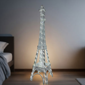 63" Eiffel Tower Decorative Floor Lamp White Metal LED Light Tall Handmade Parisian Style by Sona Casa