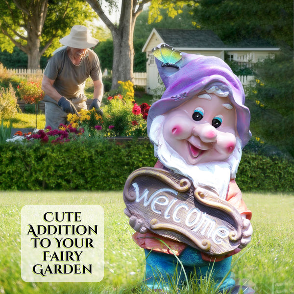 Garden Gnome Welcome Statue, 13" Weather Resistant Outdoor Garden Decor