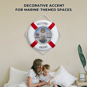 Lifebuoy Wall Clock, 14" Silent Non Ticking, Nautical Living Room Decor by Sona Casa