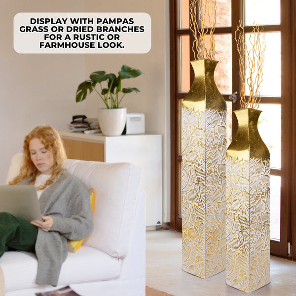 Modern Decorative Metal Tall Vase, Gold Living Room Decor, 42" and 35" Pots