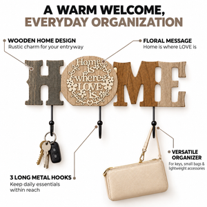Rustic Farmhouse Wooden Key Holder Hanger, 3-Hook 11" Wide Wall Mount Organizer For Caps, Leashes, Keys, Home, Entryway Decor