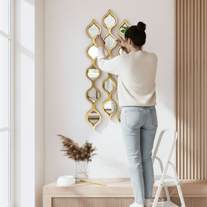 Vertical/Horizontal Wall Mirror Decor, 3 Teardrop Mirror Gold Accents, Indoor Wall Art for Living Room 35 inch, 88 cm-Sona Casa
