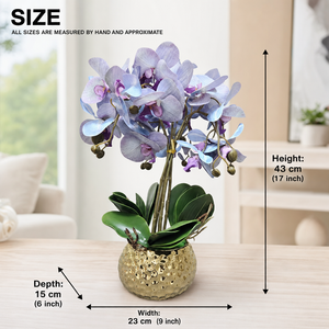 Elegant Gold Ceramic Vase with Artificial Purple Blue Orchid - Accent Collection