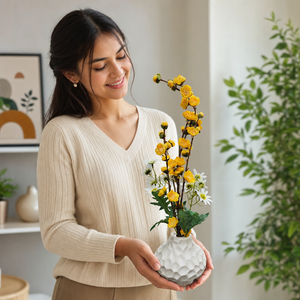 White Ceramic Vase with Artificial Yellow Flowers - Accent Collection