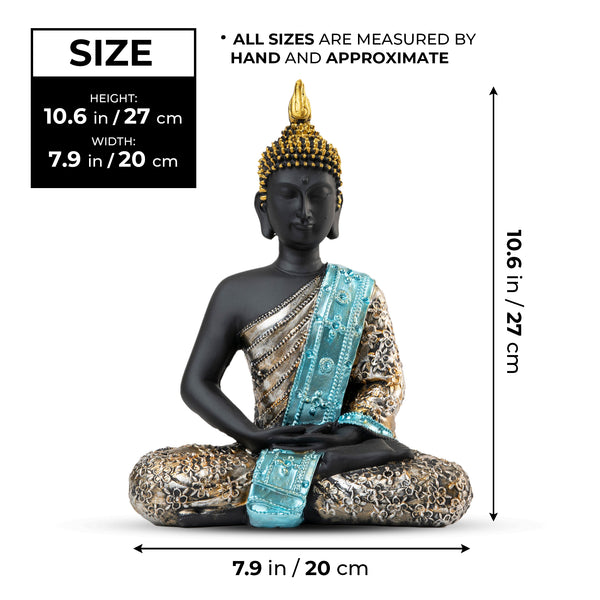 Small Buddha Statue Polyresin, Black Gold 11" Tabletop Decor