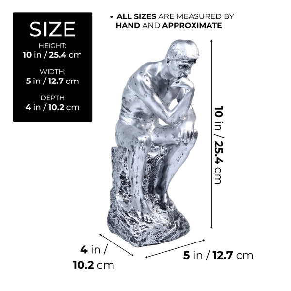 Rustic Silver Male Nude Statue, Rodin's The Thinker Silver Decor for Home or Office 10 inch 24 cm | Home Decor
