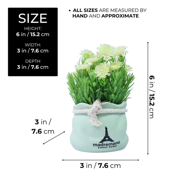 Small Flower Vase with Faux Flowers Tabletop Centerpiece for Home of Office Decor, Green 6 inch 15 cm