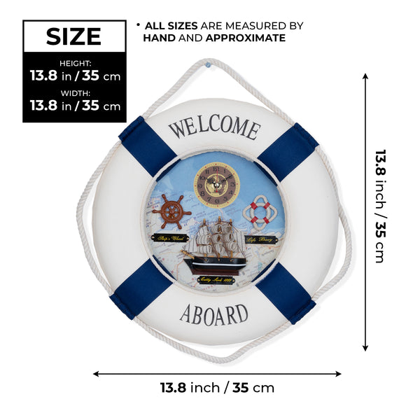 High Quality Lifebuoy Silent Wall Clock, 14" Nautical Home Decor