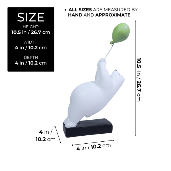 Funny Animal Statue Polar Bear Sculpture with Green Balloon Gift for Animal Lovers Polyresin Home Decor 11 inch 27 cm