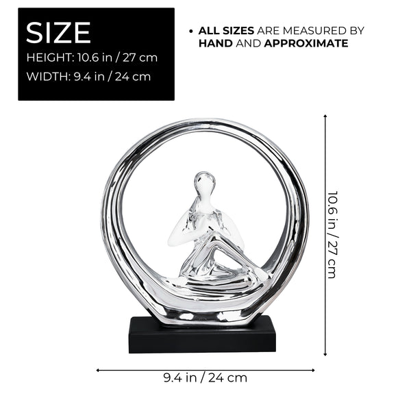 Elegant Ceramic White & Silver Chrome Yoga Girl Pose Statue - Perfect For Meditation Decor & Inspirational Fitness Gift