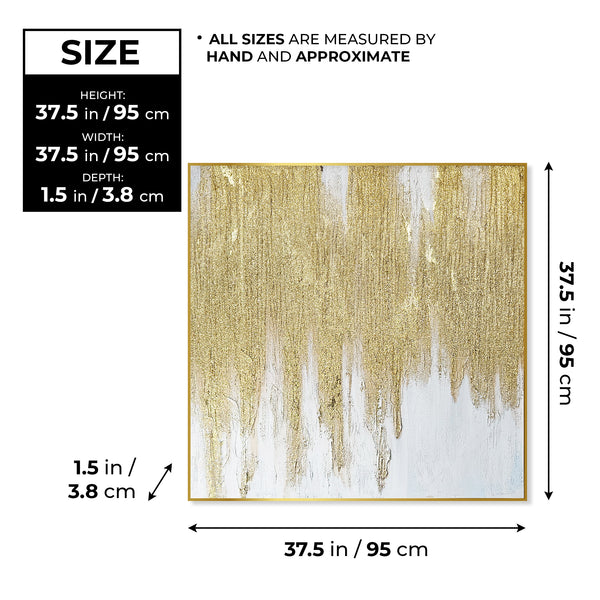 Golden Boho Bliss - Large Abstract Canvas Art In Gold Frame, Textured 3D Living Room Masterpiece