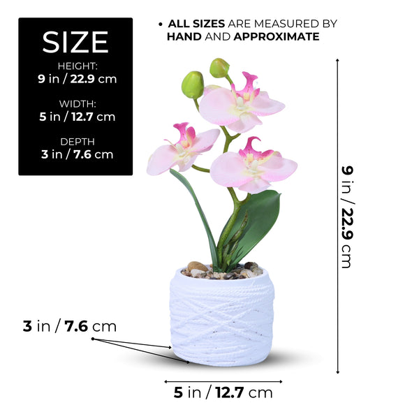 Handmade Light Pink Fake Orchids with White Cement Pot, Rustic Tabletop Decor 9in or 23cm by Accent Collection