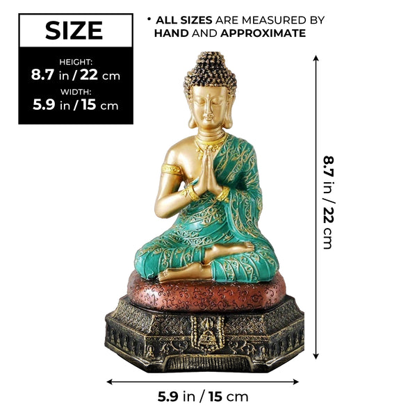 Small Buddha Statue, 9" Polyresin Green Gold Home Decor